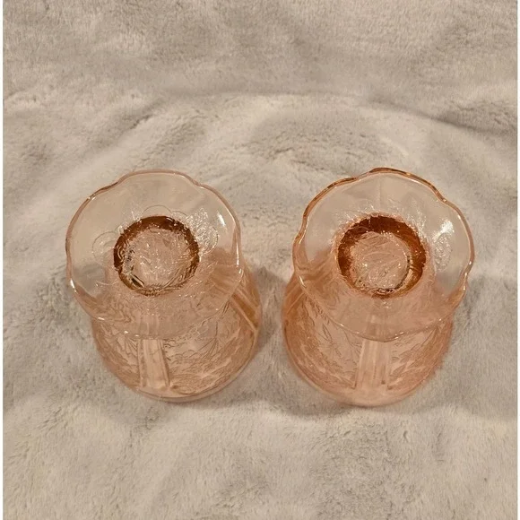 Vintage Jeannette Pink Cherry Blossom Tumblers 4.5" Scalloped Footed AOP Set of2 - Picture 4 of 4